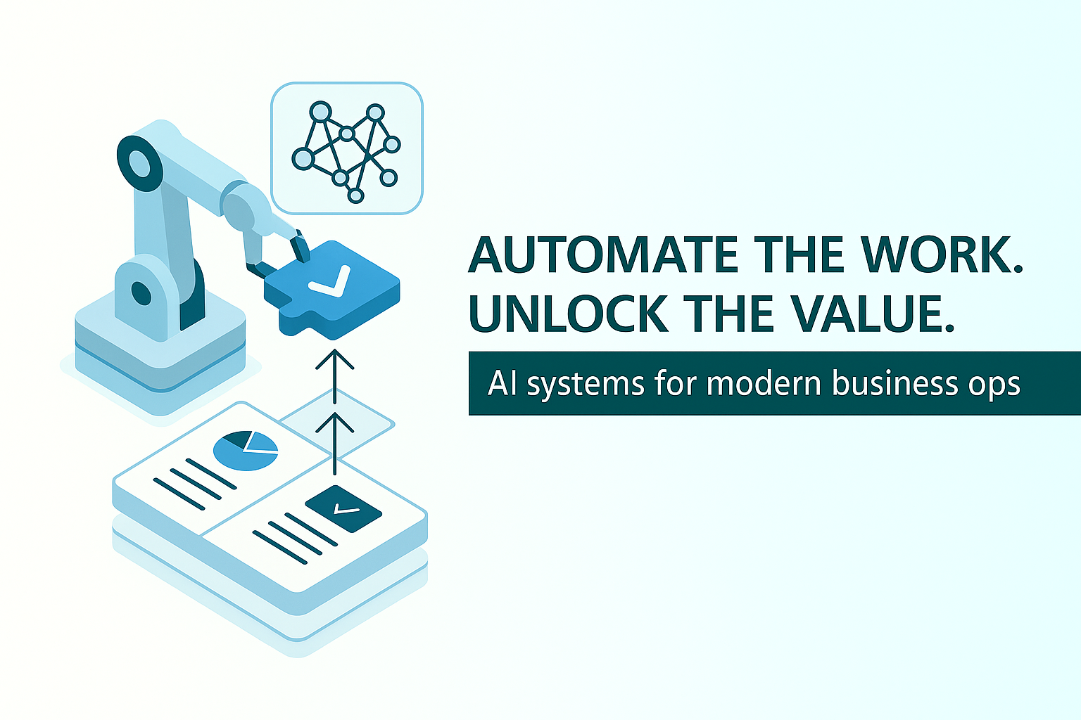 An illustration of a robotic arm automating a business workflow, representing AI workflow automation.